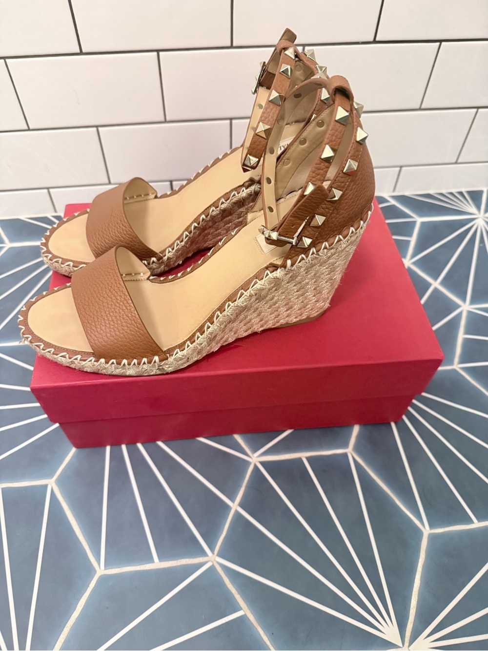 Valentino Rockstud Espadrille Wedge Sandals Rockstud Wedge Sandals in Brown &